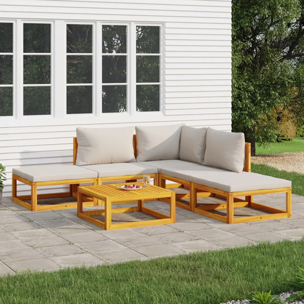 6 Piece Patio Lounge Set with Light Gray Cushions Solid Wood. Picture 11