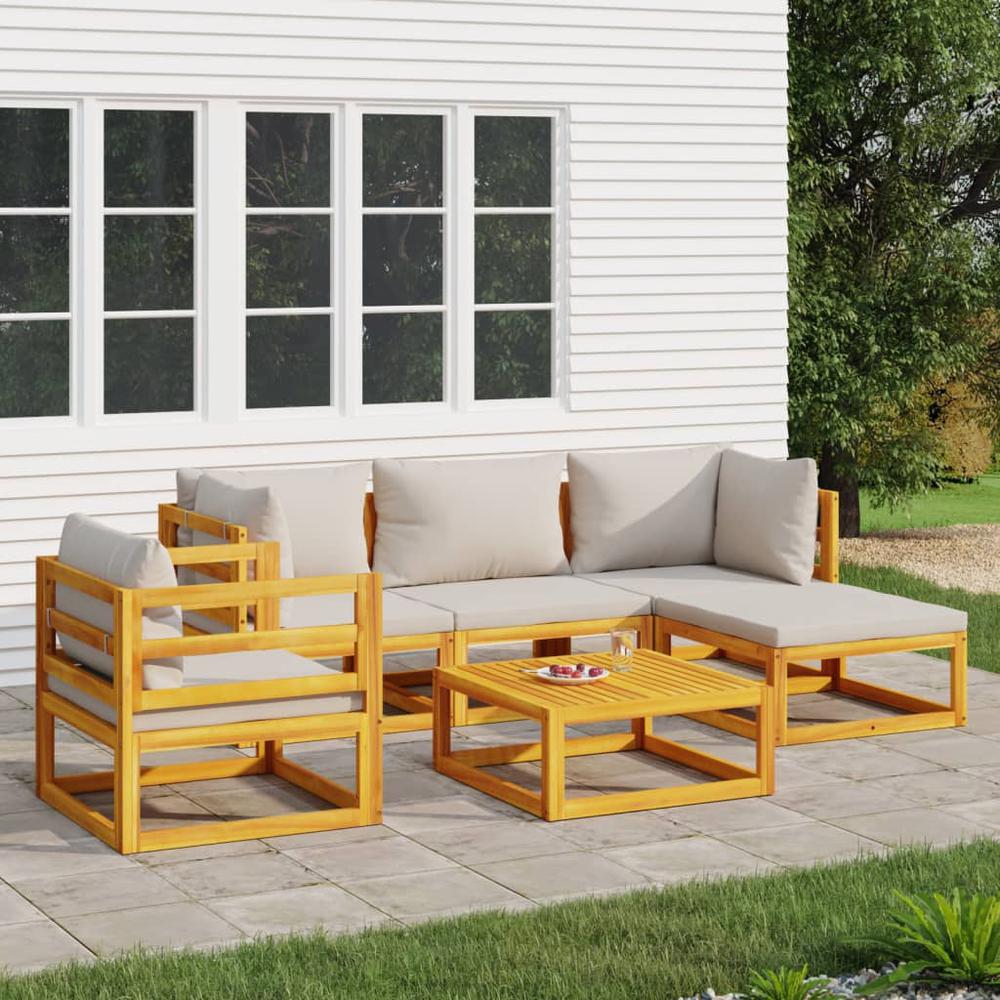 6 Piece Patio Lounge Set with Light Gray Cushions Solid Wood. Picture 12