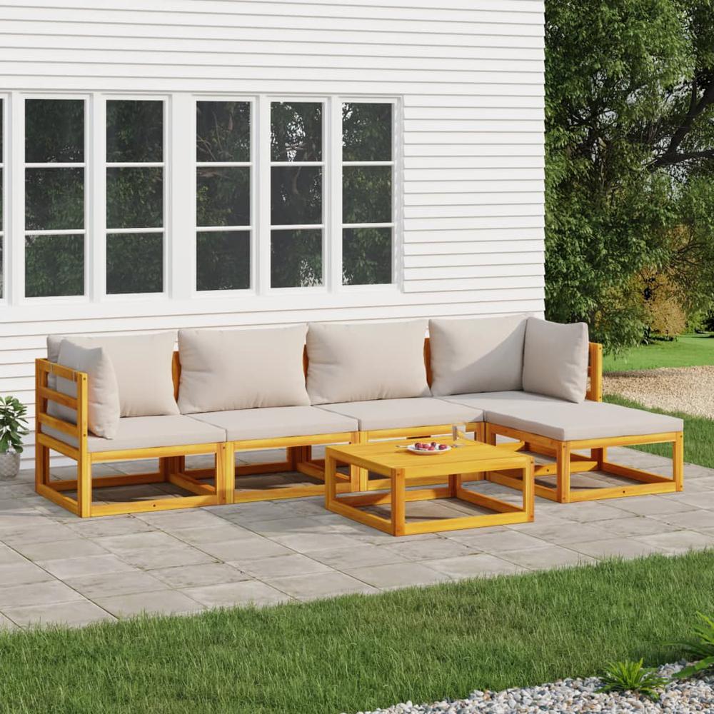 6 Piece Patio Lounge Set with Light Gray Cushions Solid Wood. Picture 11