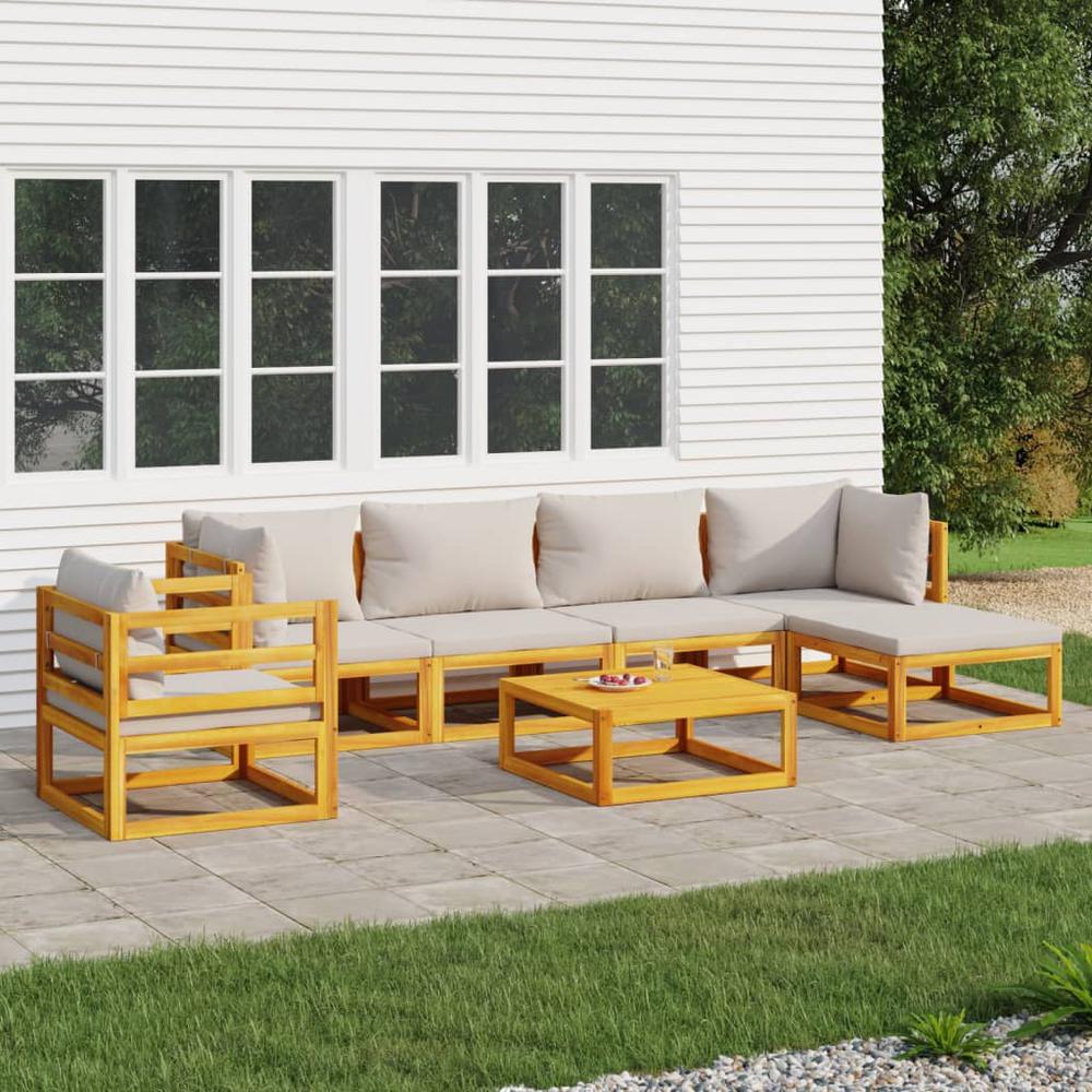 7 Piece Patio Lounge Set with Light Gray Cushions Solid Wood. Picture 12