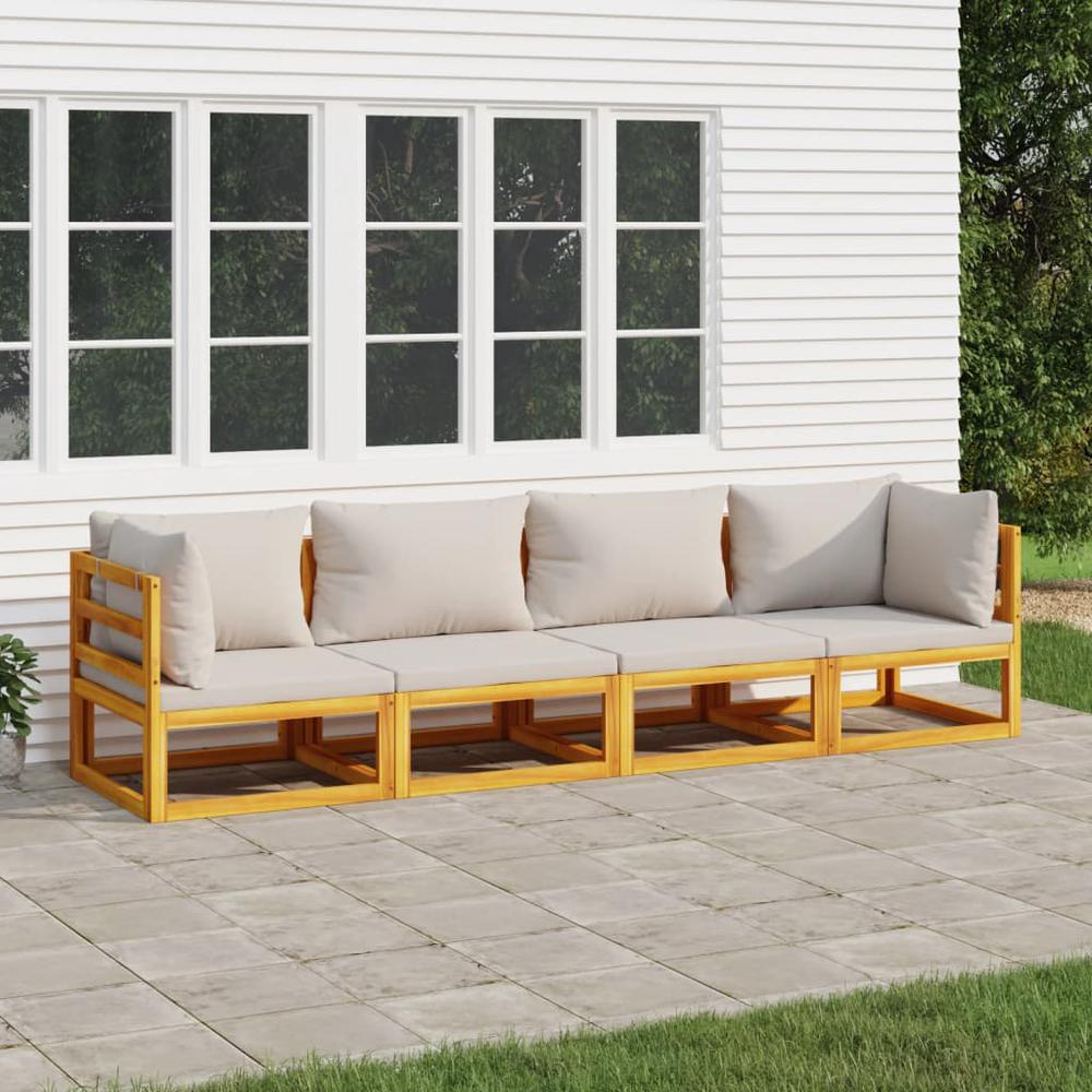 4 Piece Patio Lounge Set with Light Gray Cushions Solid Wood. Picture 7