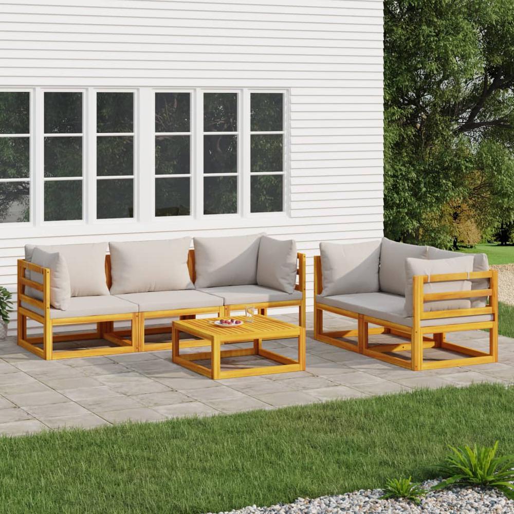 6 Piece Patio Lounge Set with Light Gray Cushions Solid Wood. Picture 9