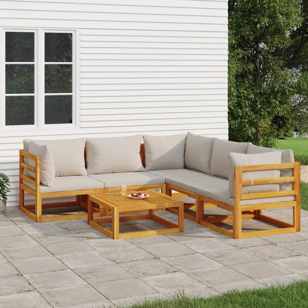 6 Piece Patio Lounge Set with Light Gray Cushions Solid Wood. Picture 9