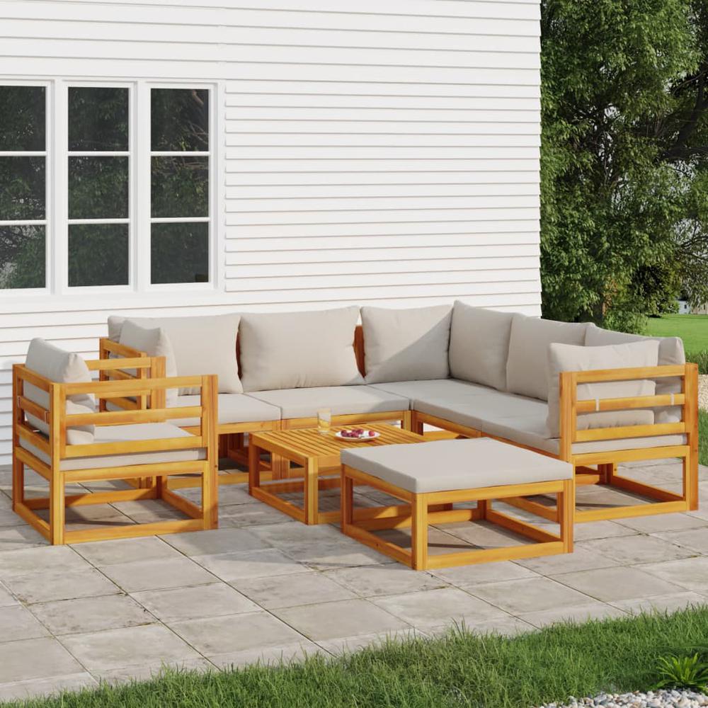8 Piece Patio Lounge Set with Light Gray Cushions Solid Wood. Picture 12