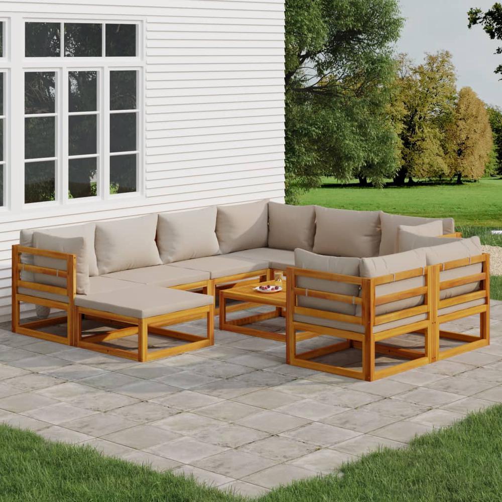 10 Piece Patio Lounge Set with Light Gray Cushions Solid Wood. Picture 11