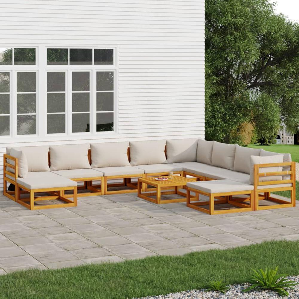 11 Piece Patio Lounge Set with Light Gray Cushions Solid Wood. Picture 11