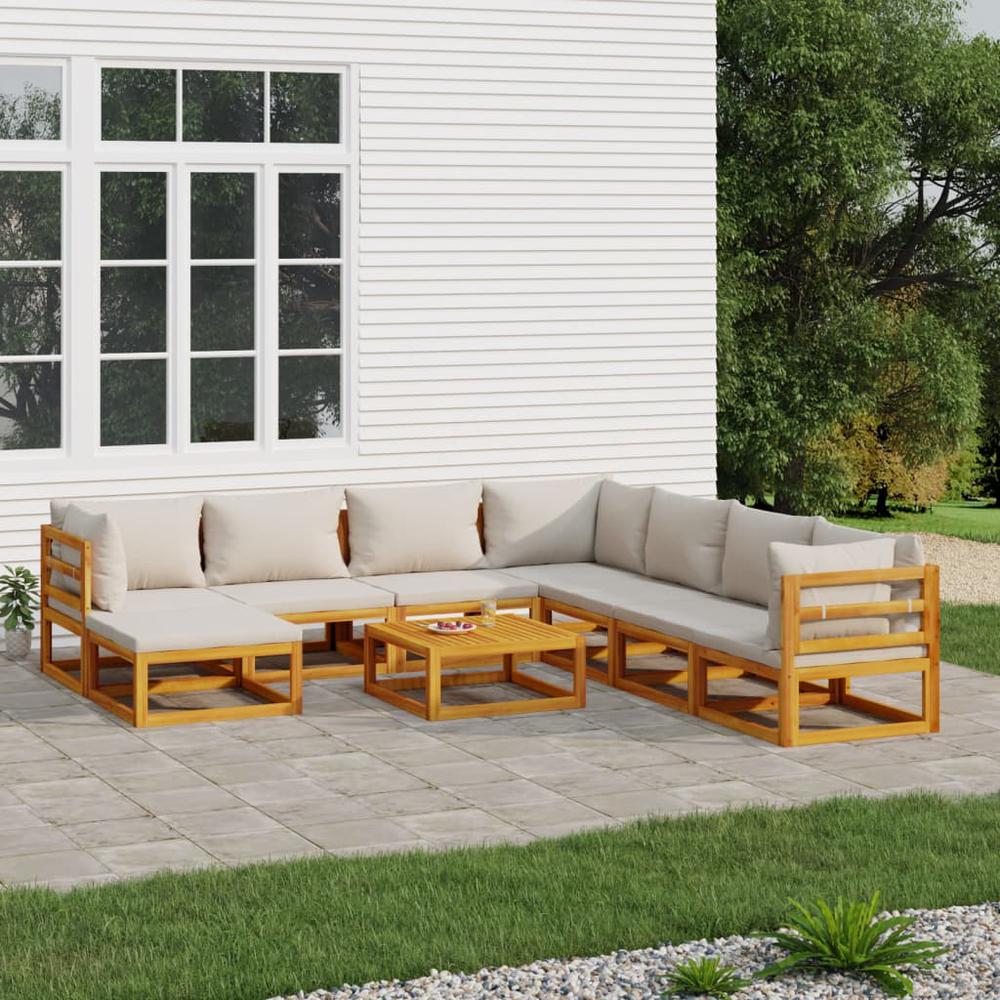 9 Piece Patio Lounge Set with Light Gray Cushions Solid Wood. Picture 11