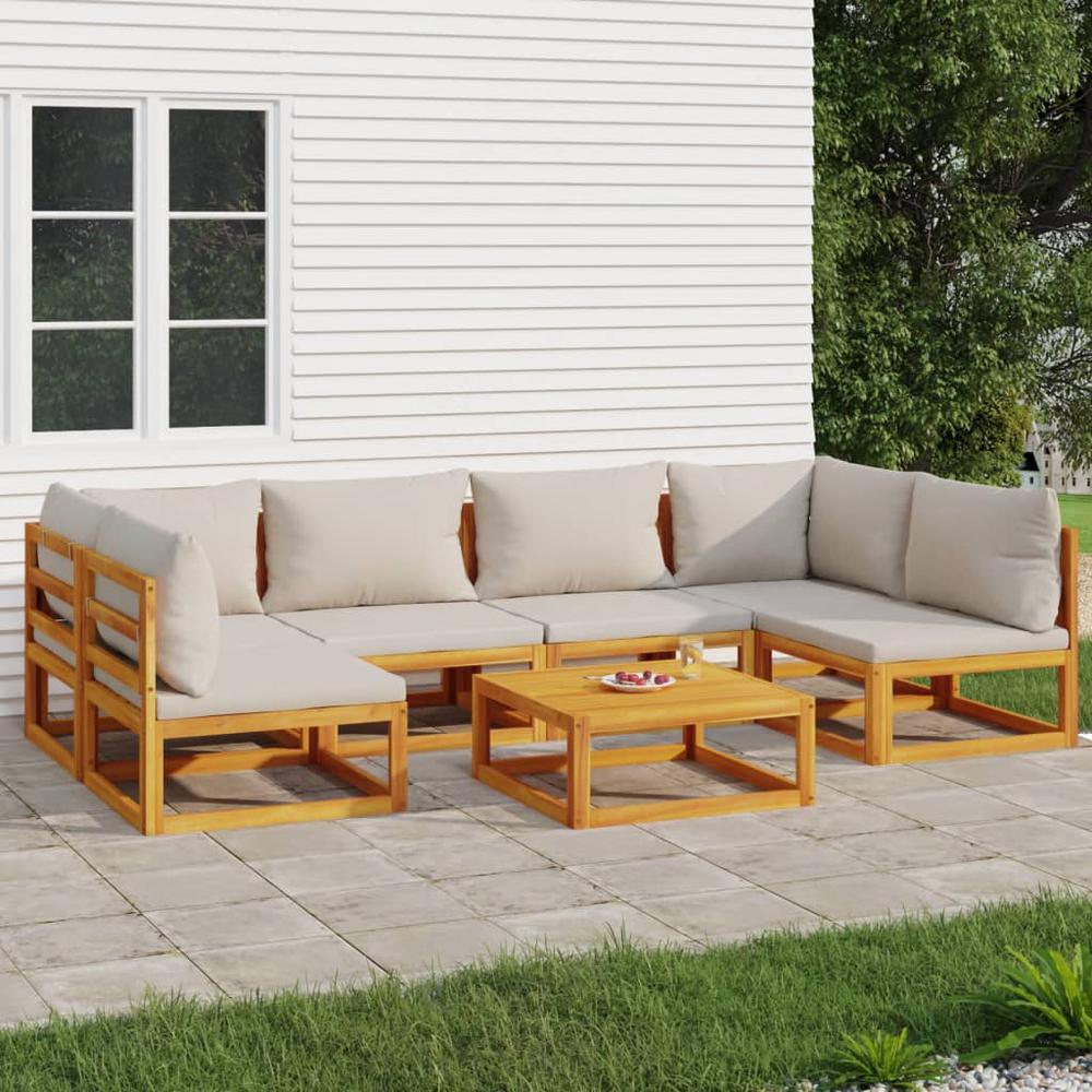 7 Piece Patio Lounge Set with Light Gray Cushions Solid Wood. Picture 9