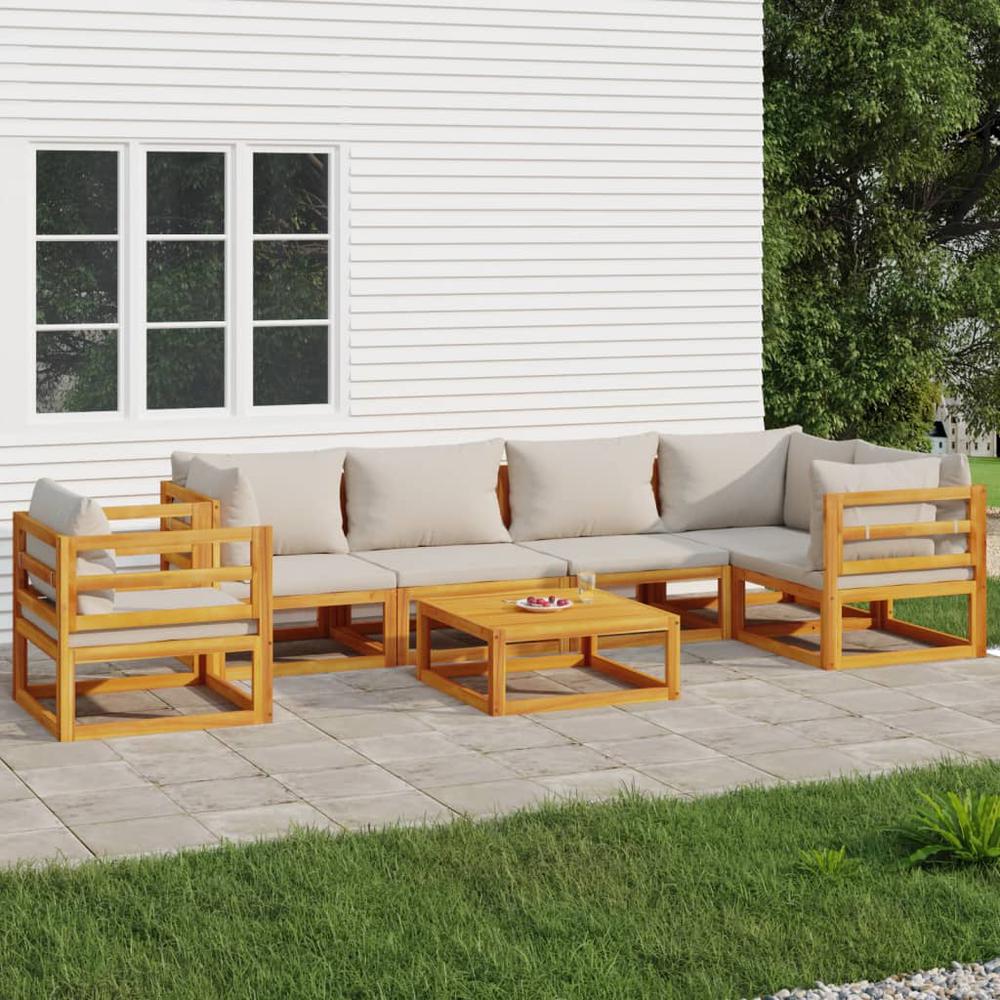 7 Piece Patio Lounge Set with Light Gray Cushions Solid Wood. Picture 11