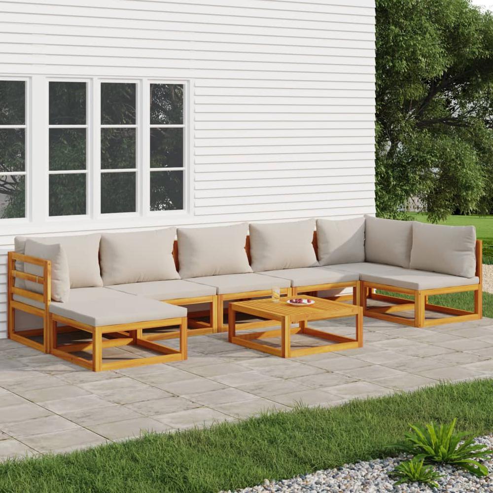 8 Piece Patio Lounge Set with Light Gray Cushions Solid Wood. Picture 9