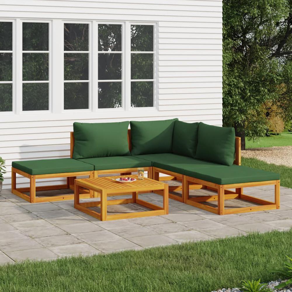 6 Piece Patio Lounge Set with Green Cushions Solid Wood. Picture 11