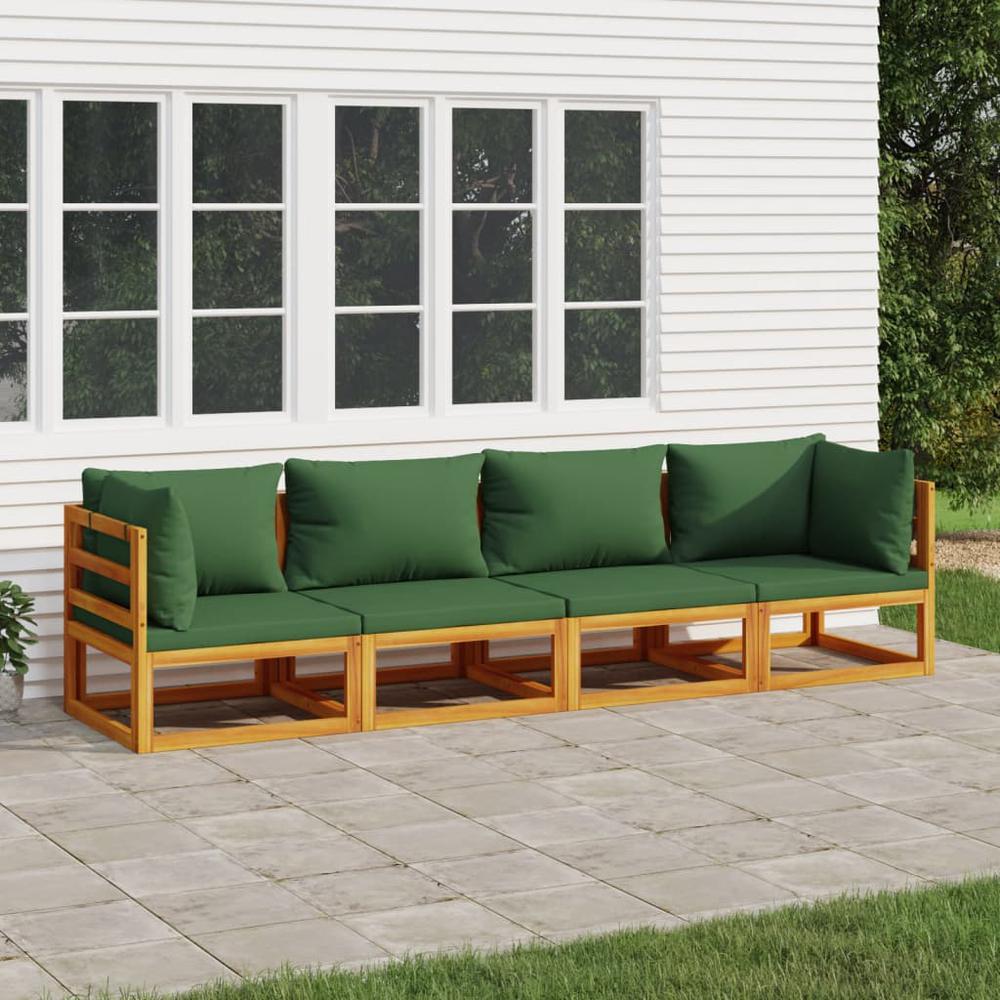 4 Piece Patio Lounge Set with Green Cushions Solid Wood. Picture 7