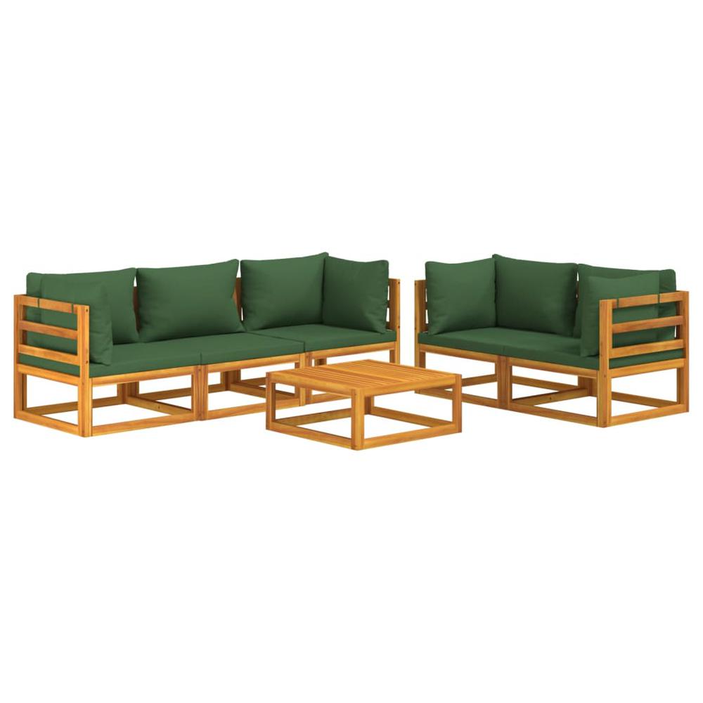 6 Piece Patio Lounge Set with Green Cushions Solid Wood. Picture 2