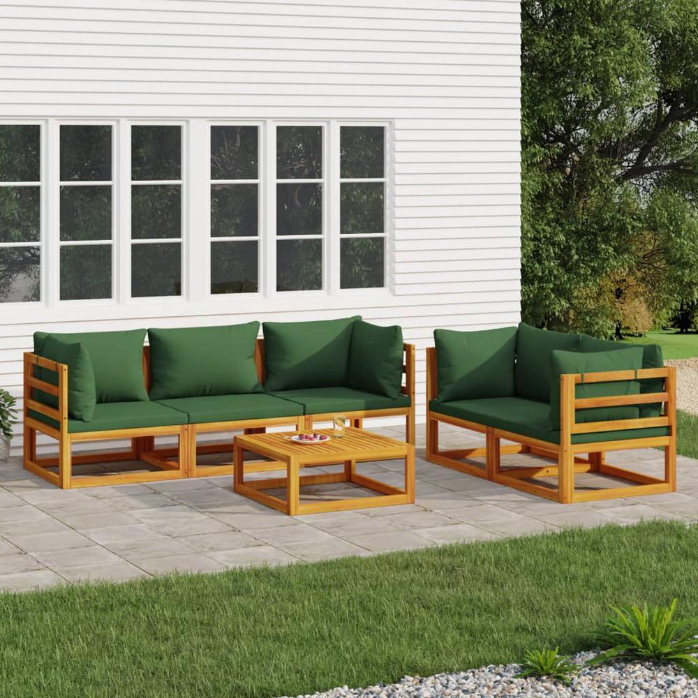 6 Piece Patio Lounge Set with Green Cushions Solid Wood. Picture 9