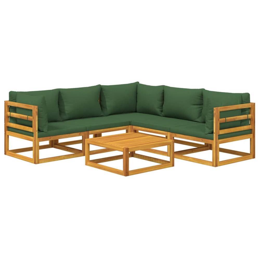 6 Piece Patio Lounge Set with Green Cushions Solid Wood. Picture 2