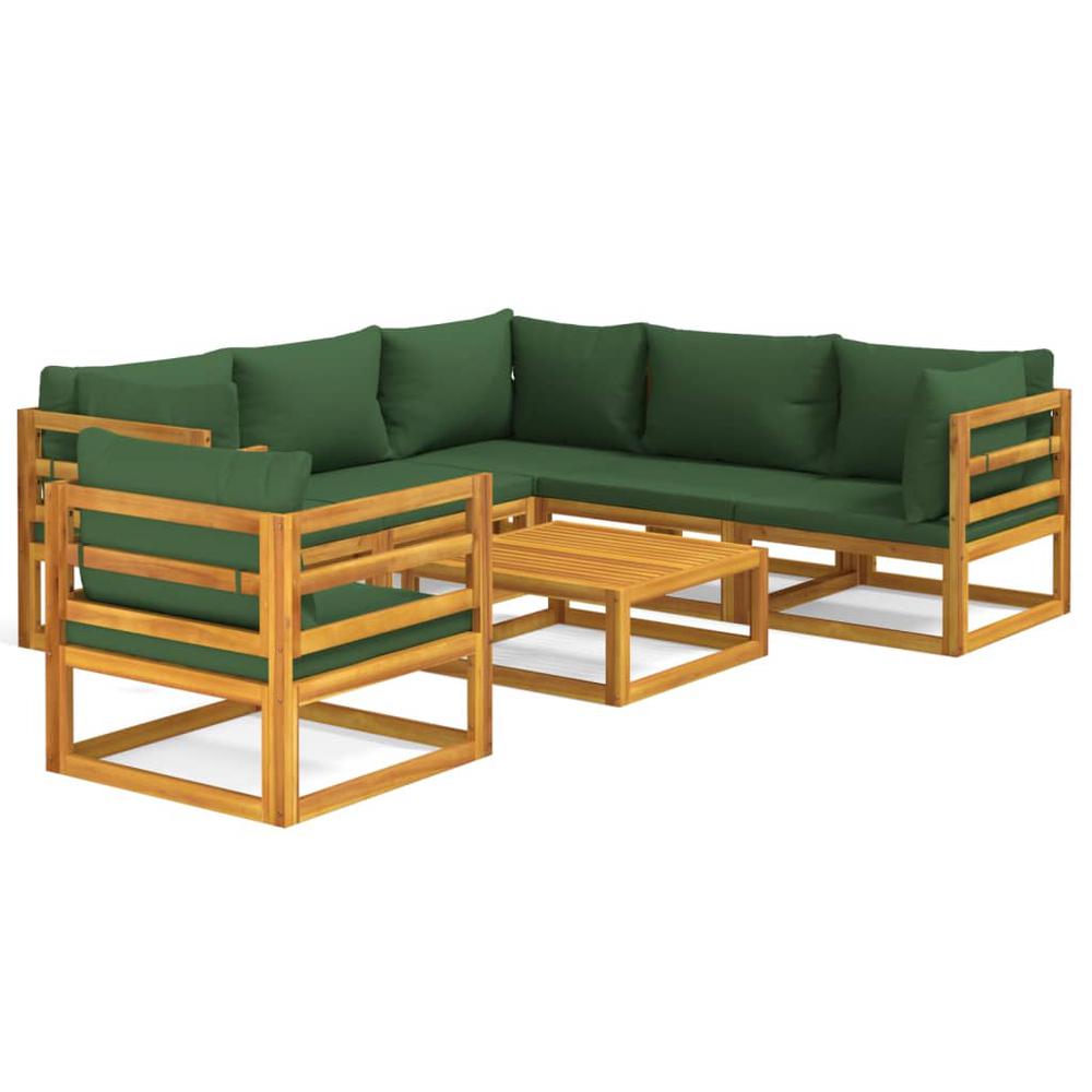 7 Piece Patio Lounge Set with Green Cushions Solid Wood. Picture 1