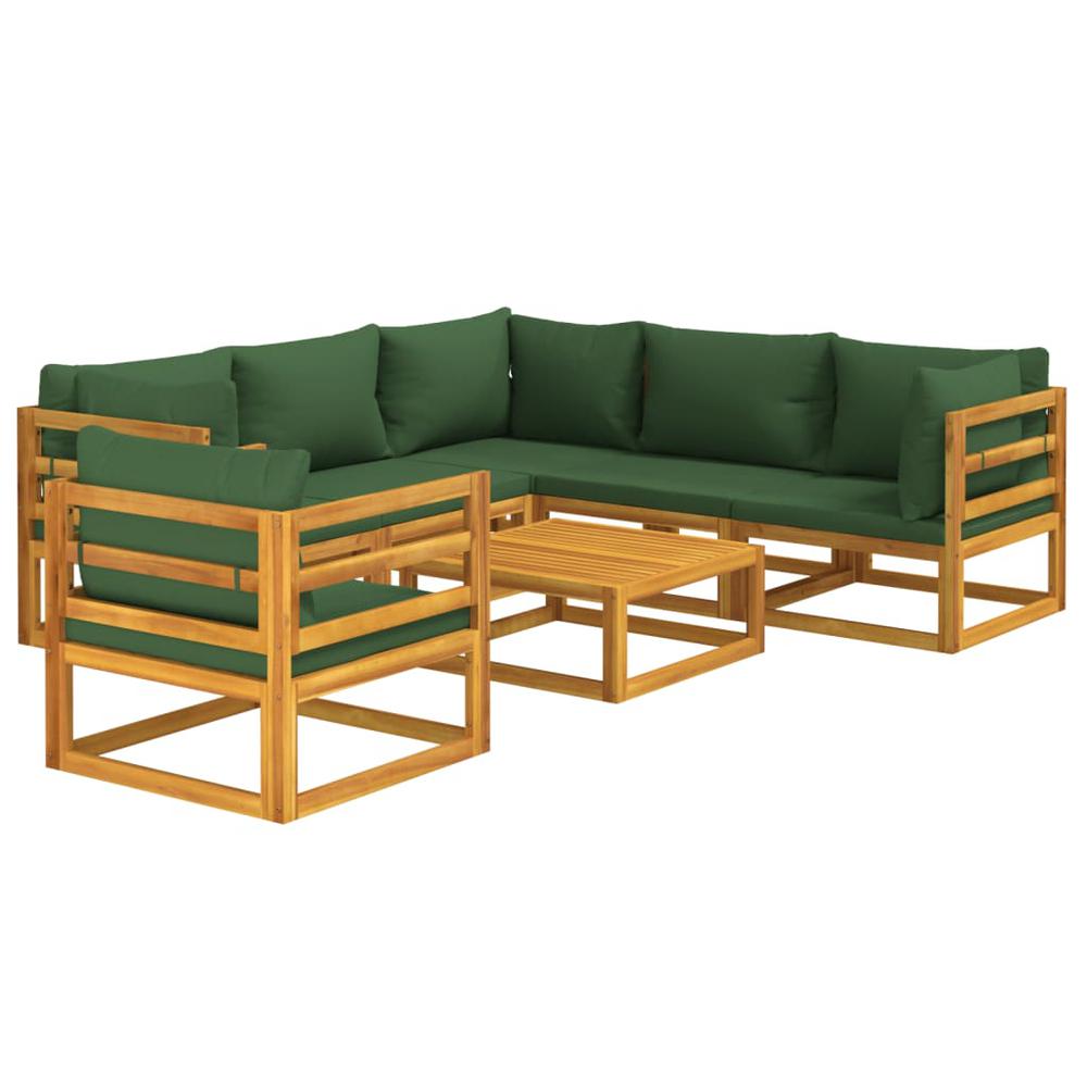 7 Piece Patio Lounge Set with Green Cushions Solid Wood. Picture 2