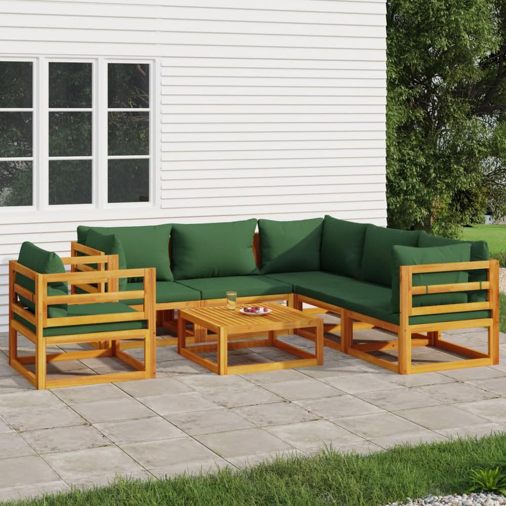 7 Piece Patio Lounge Set with Green Cushions Solid Wood. Picture 11