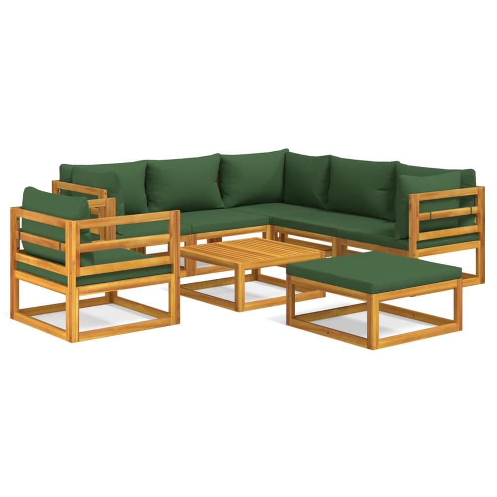 8 Piece Patio Lounge Set with Green Cushions Solid Wood. Picture 1