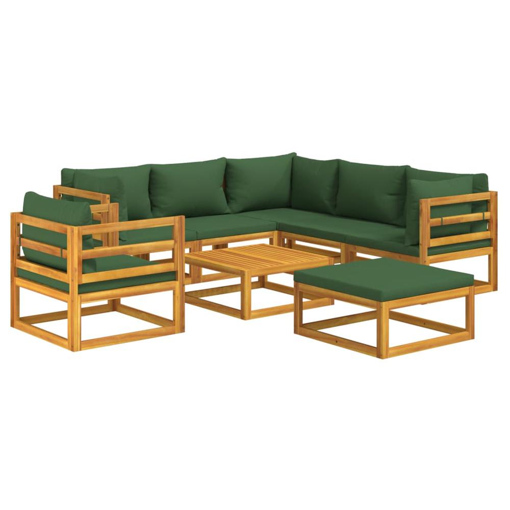 8 Piece Patio Lounge Set with Green Cushions Solid Wood. Picture 2