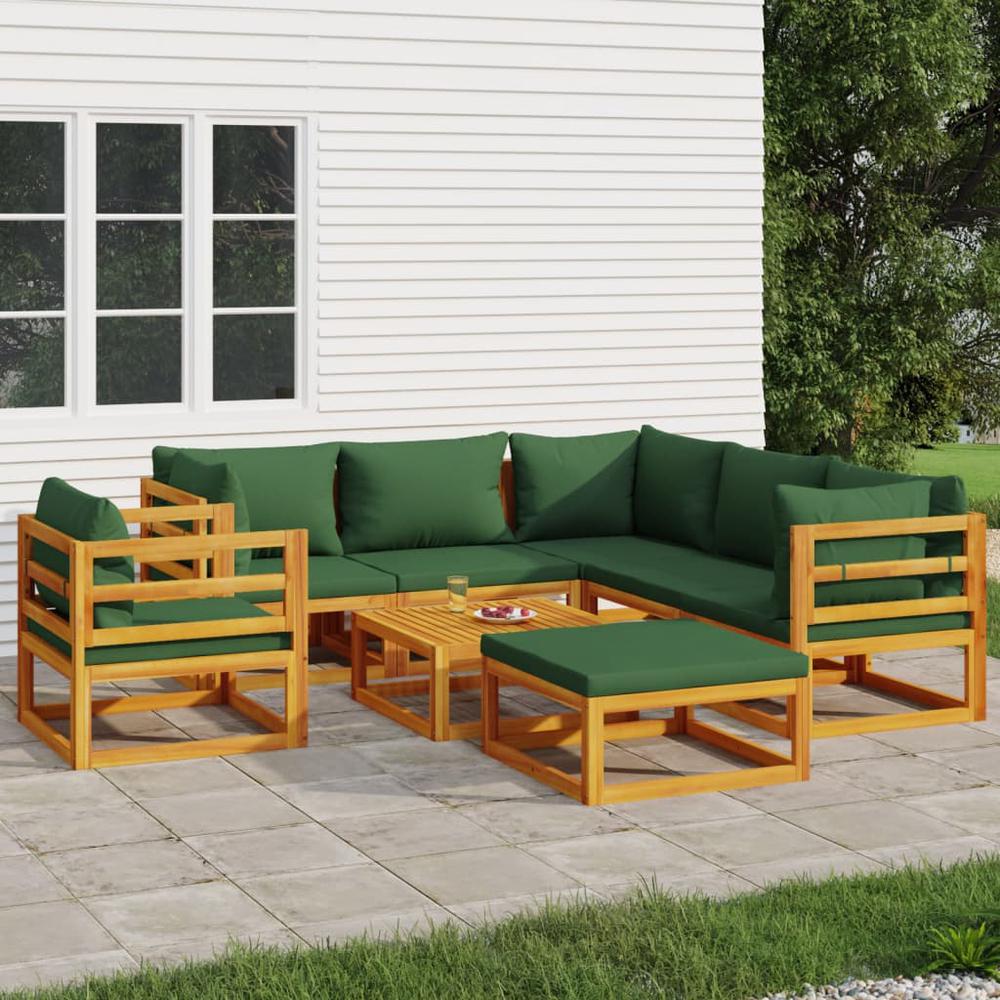 8 Piece Patio Lounge Set with Green Cushions Solid Wood. Picture 12