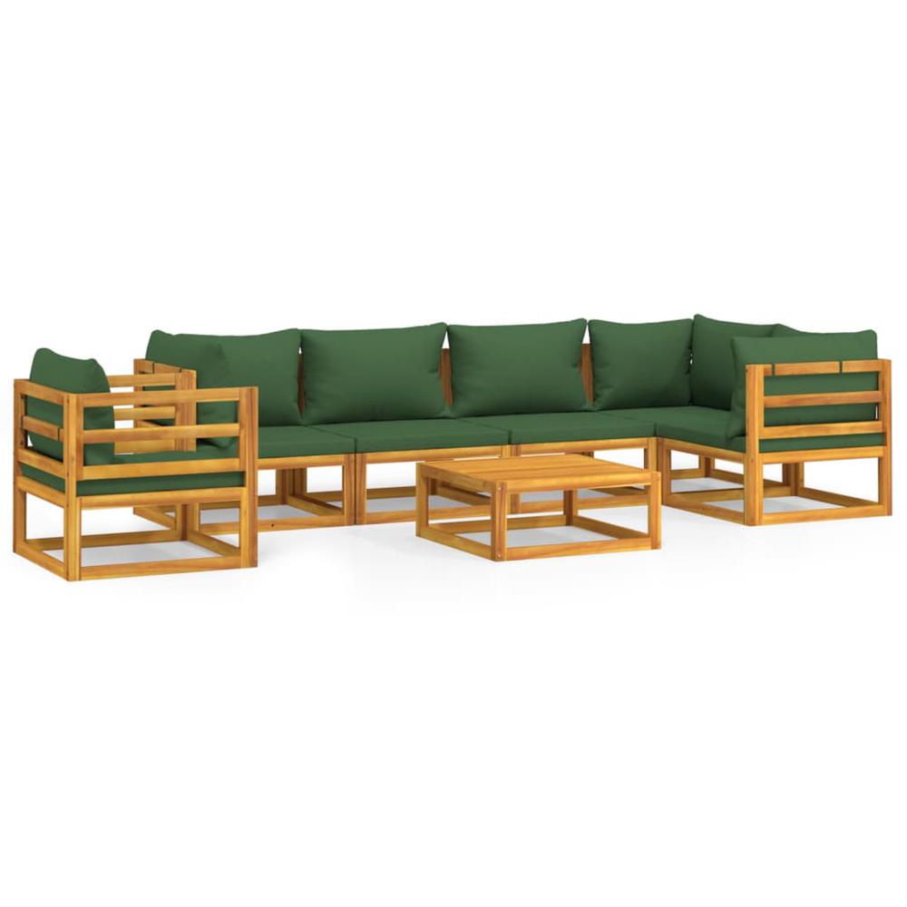 7 Piece Patio Lounge Set with Green Cushions Solid Wood. Picture 1