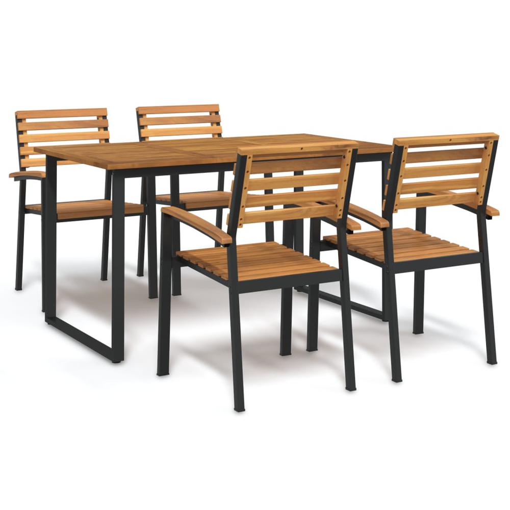 5 Piece Patio Dining Set Solid Wood Acacia and Metal. Picture 9
