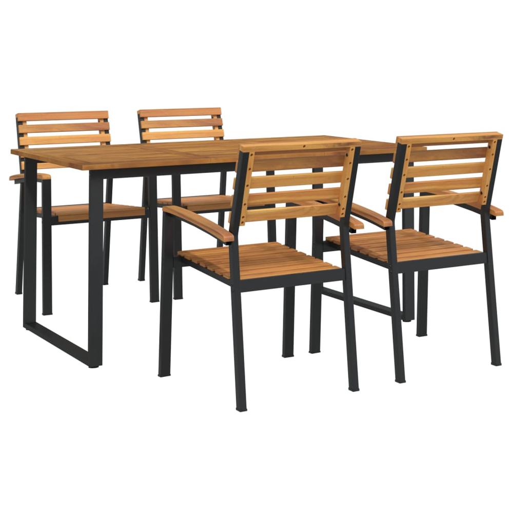 5 Piece Patio Dining Set Solid Wood Acacia and Metal. Picture 1