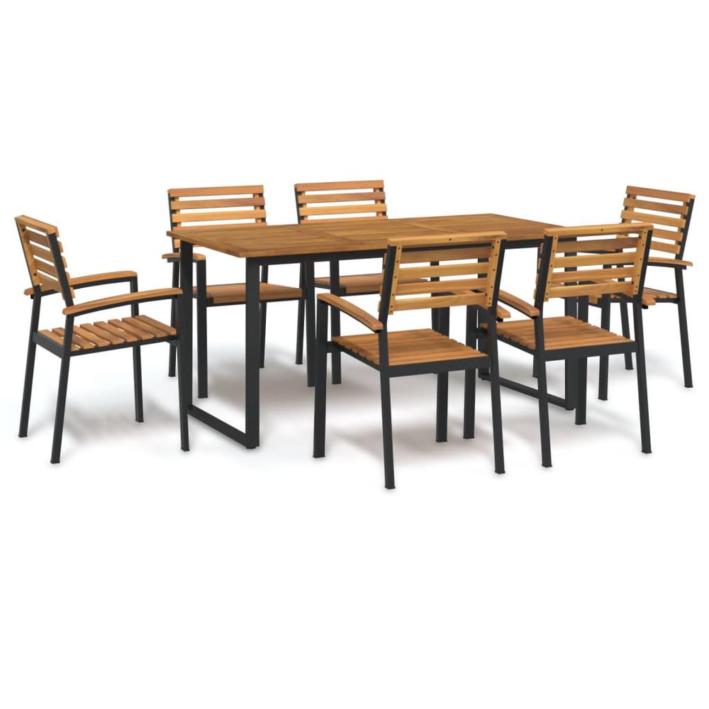 7 Piece Patio Dining Set Solid Wood Acacia and Metal. Picture 9
