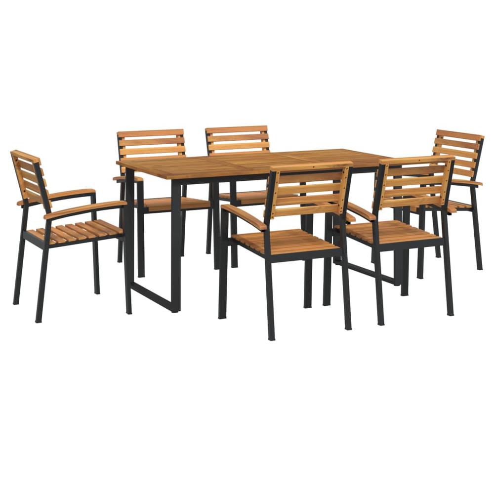 7 Piece Patio Dining Set Solid Wood Acacia and Metal. Picture 1