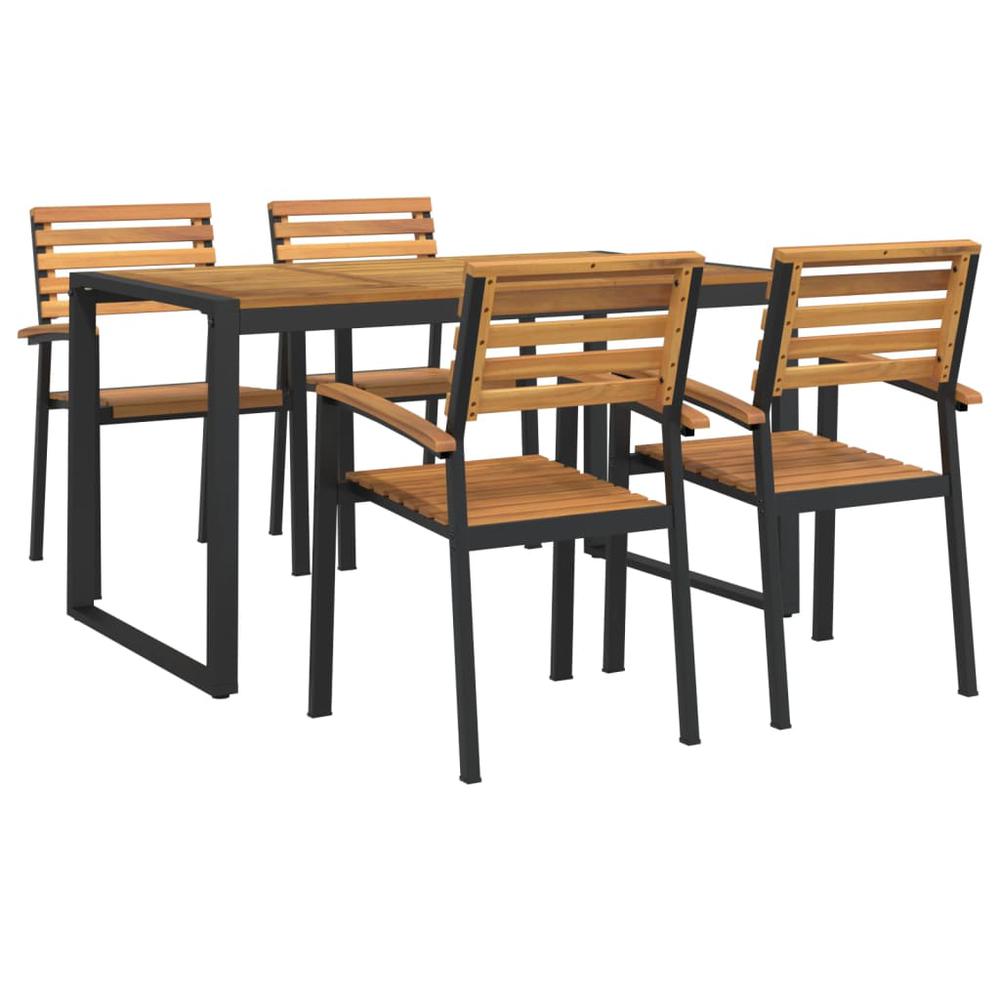 5 Piece Patio Dining Set Solid Wood Acacia and Metal. Picture 1