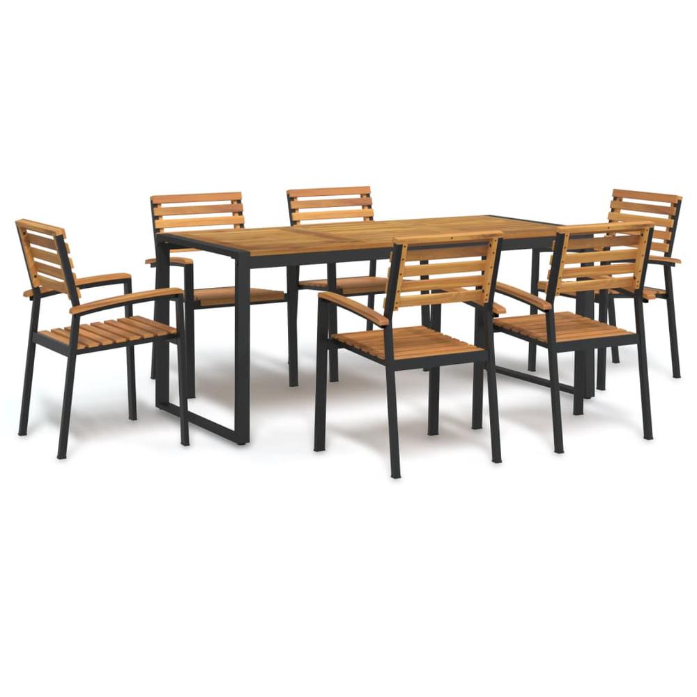 7 Piece Patio Dining Set Solid Wood Acacia and Metal. Picture 9