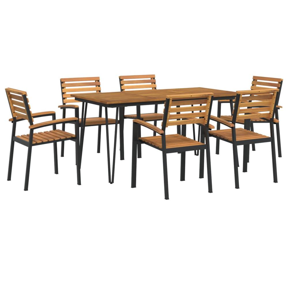 7 Piece Patio Dining Set Solid Wood Acacia and Metal. Picture 1