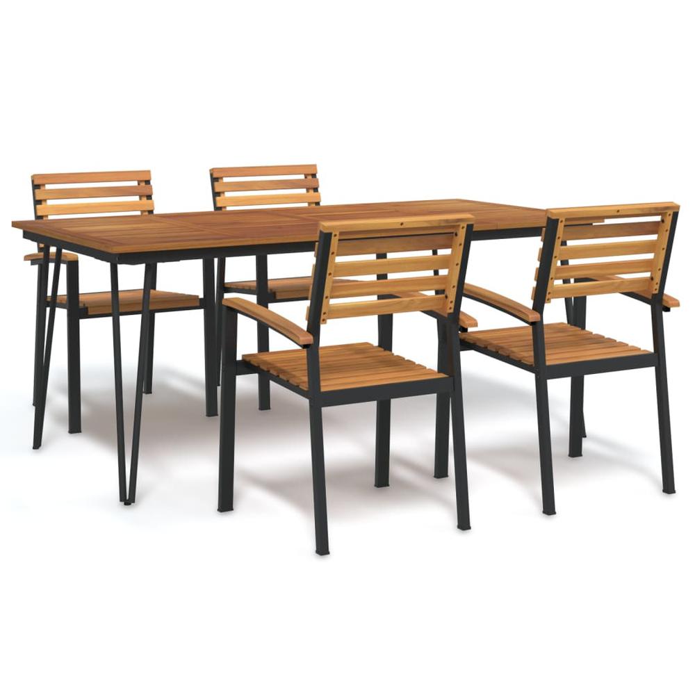 5 Piece Patio Dining Set Solid Wood Acacia and Metal. Picture 9