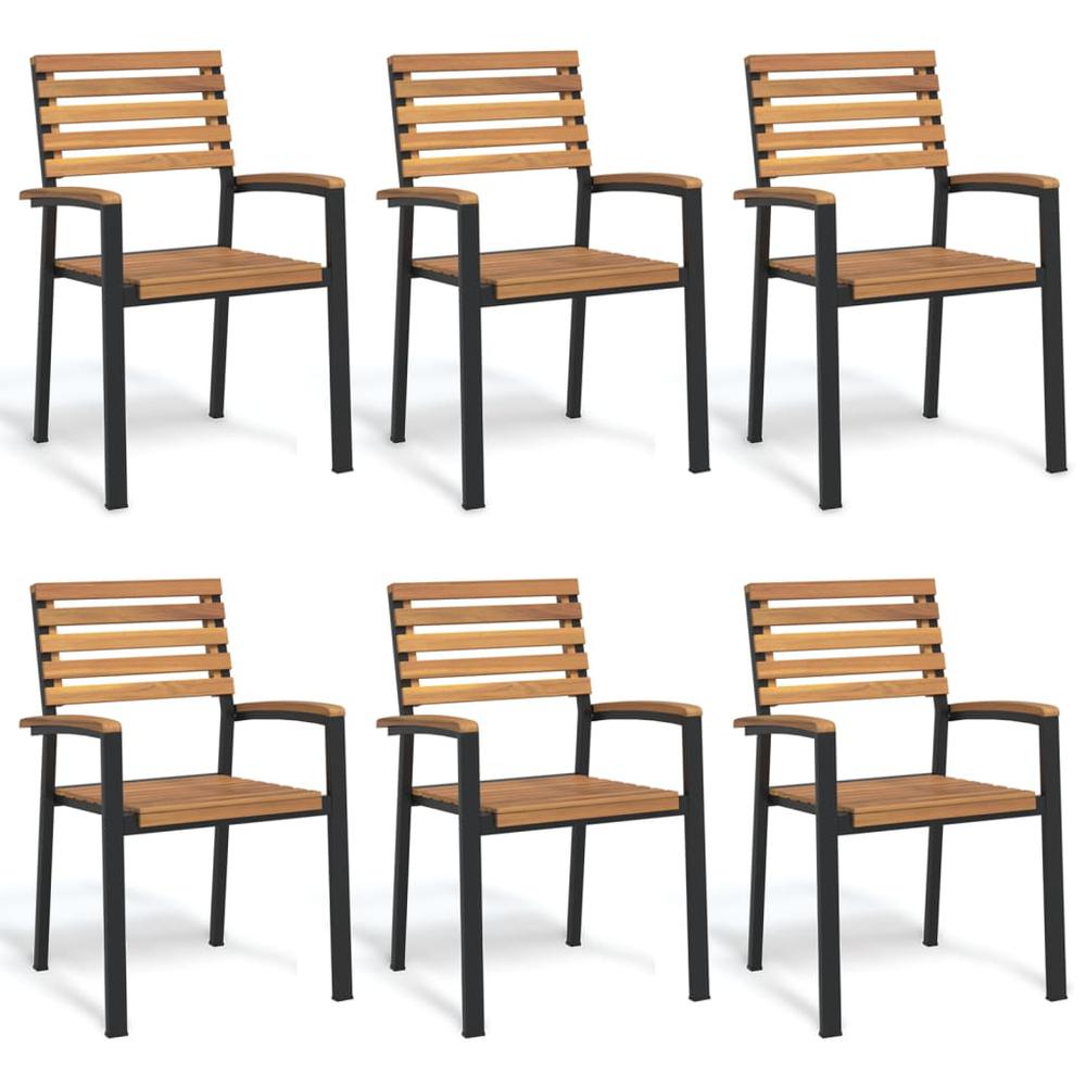 Stackable Patio Chairs 6 pcs Solid Wood Acacia and Metal. Picture 5