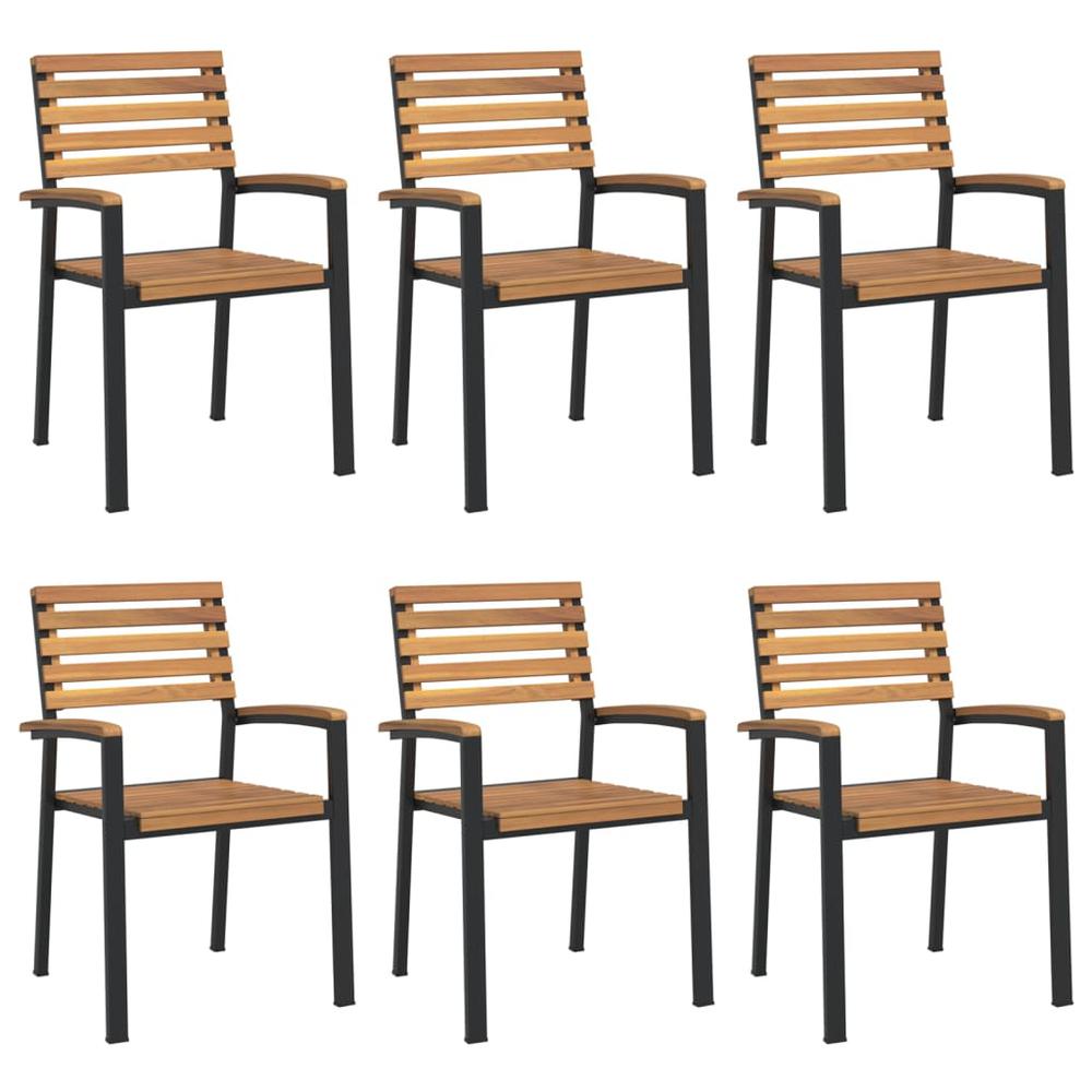 Stackable Patio Chairs 6 pcs Solid Wood Acacia and Metal. Picture 1