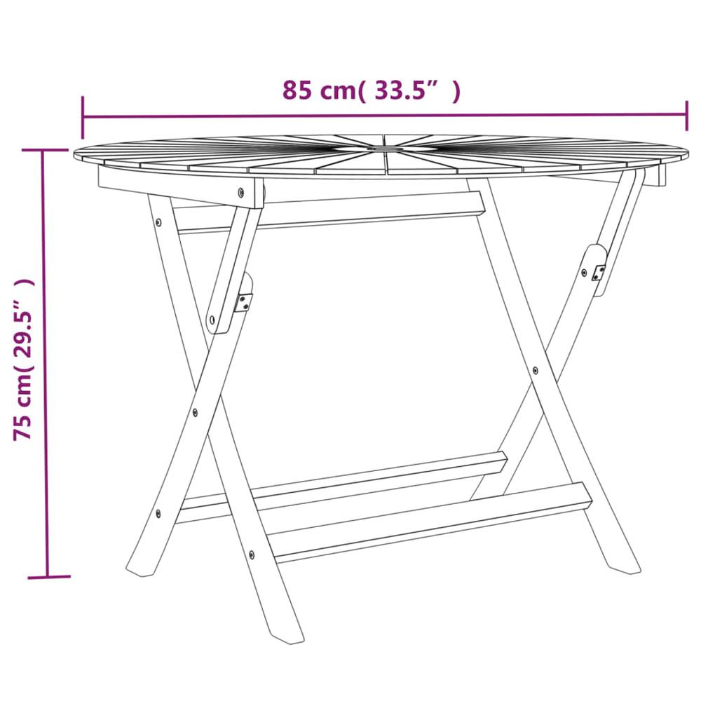 Folding Patio Table Ã˜ 33.5"x29.5" Solid Wood Teak. Picture 7