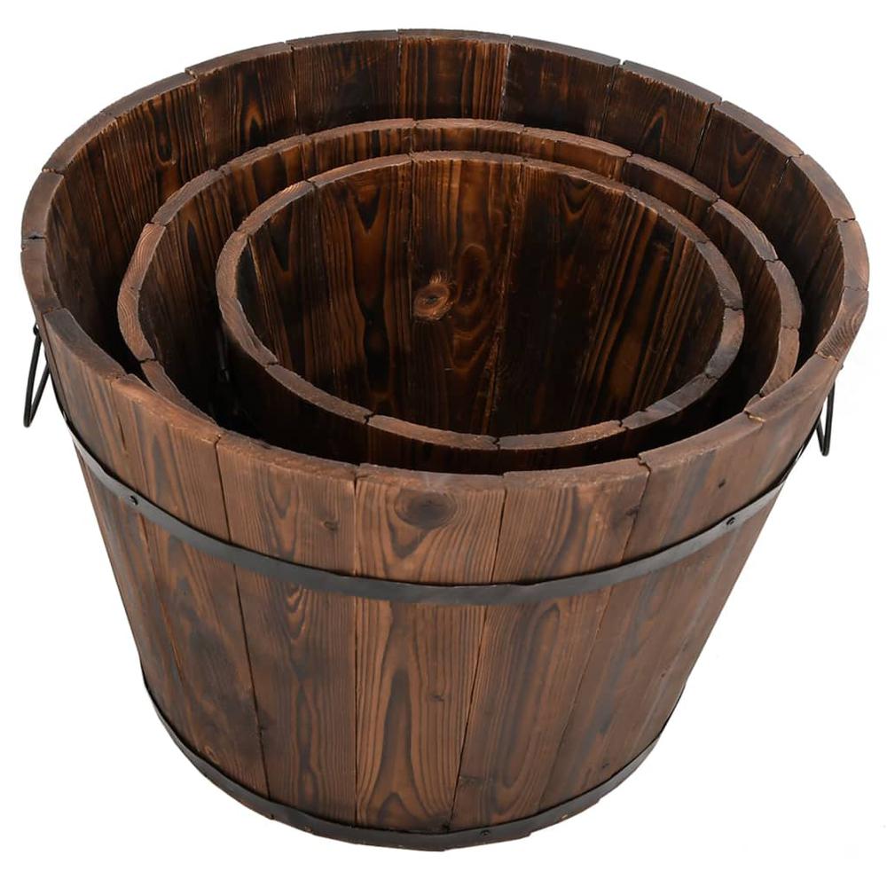 3 Piece Wooden Bucket Planter Set Solid Wood Fir. Picture 2