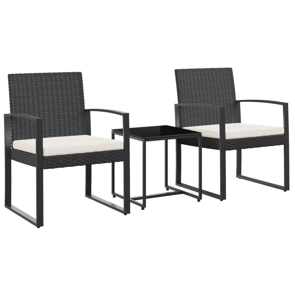 3 piece Patio Dining Set with Cushions Black PP Rattan. Picture 1