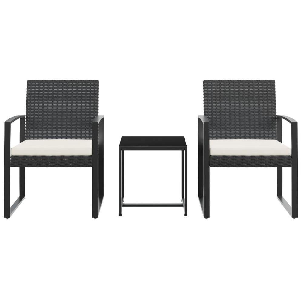 3 piece Patio Dining Set with Cushions Black PP Rattan. Picture 2