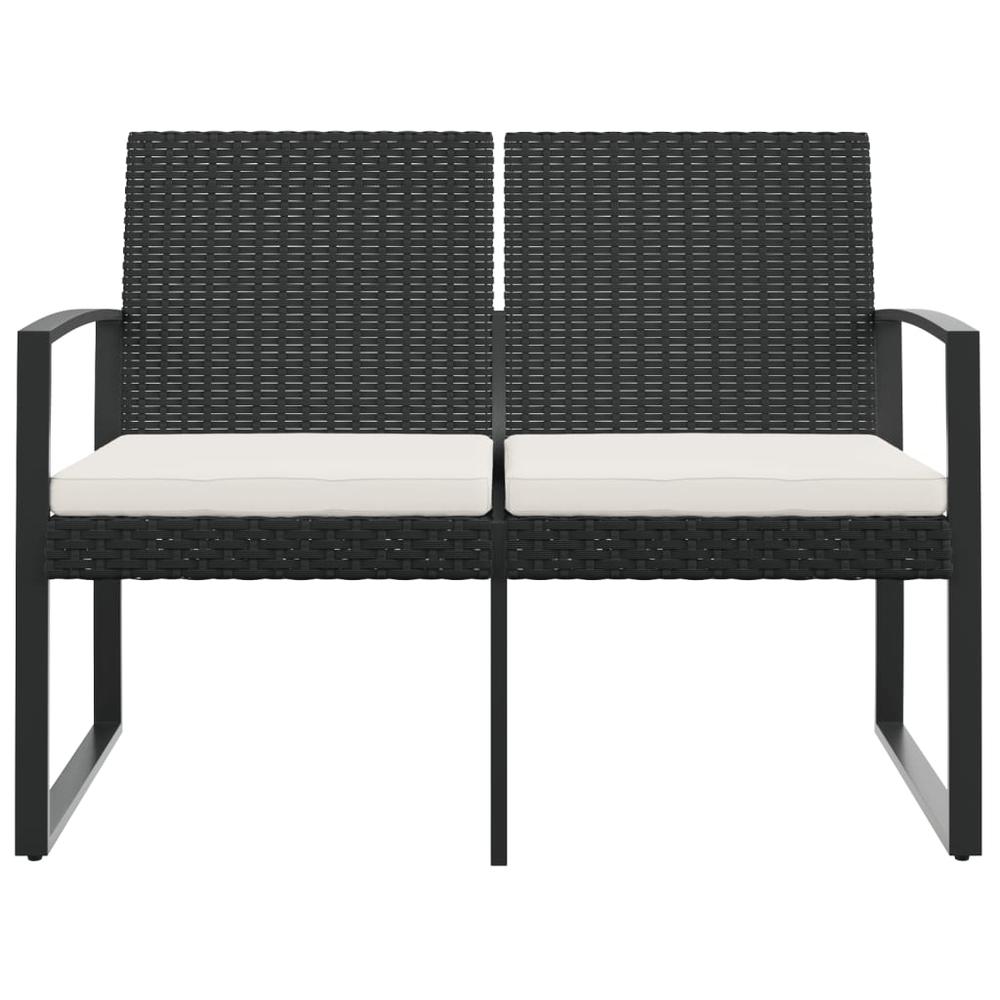 2-Seater Patio Bench with Cushions Black PP Rattan. Picture 2