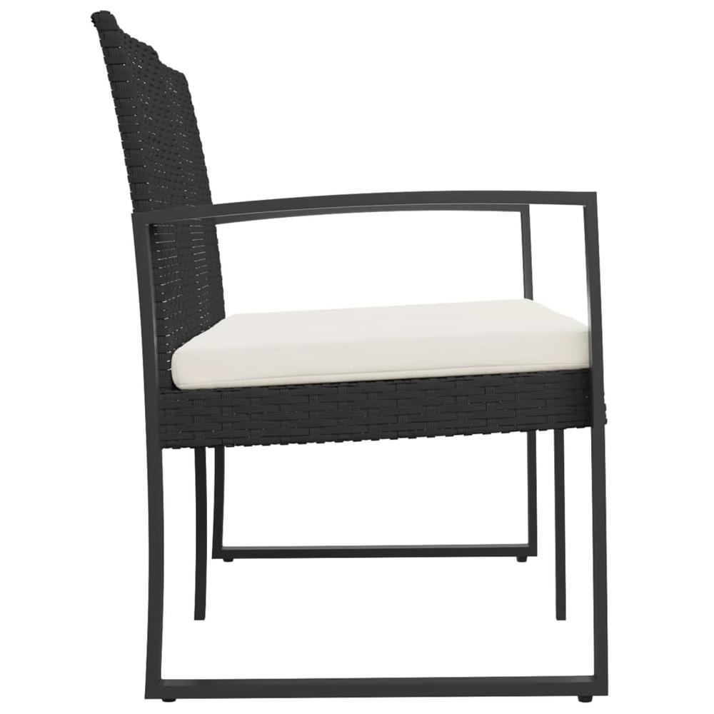 2-Seater Patio Bench with Cushions Black PP Rattan. Picture 3