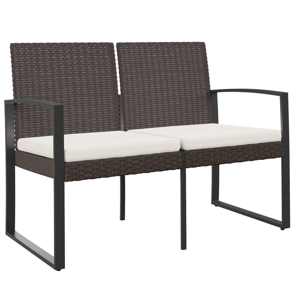 2-Seater Patio Bench with Cushions Brown PP Rattan. Picture 1