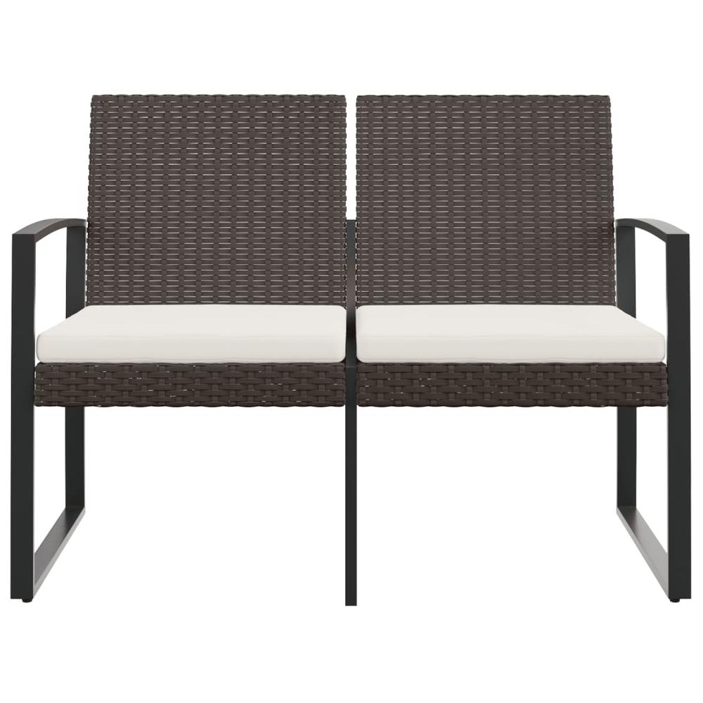2-Seater Patio Bench with Cushions Brown PP Rattan. Picture 2