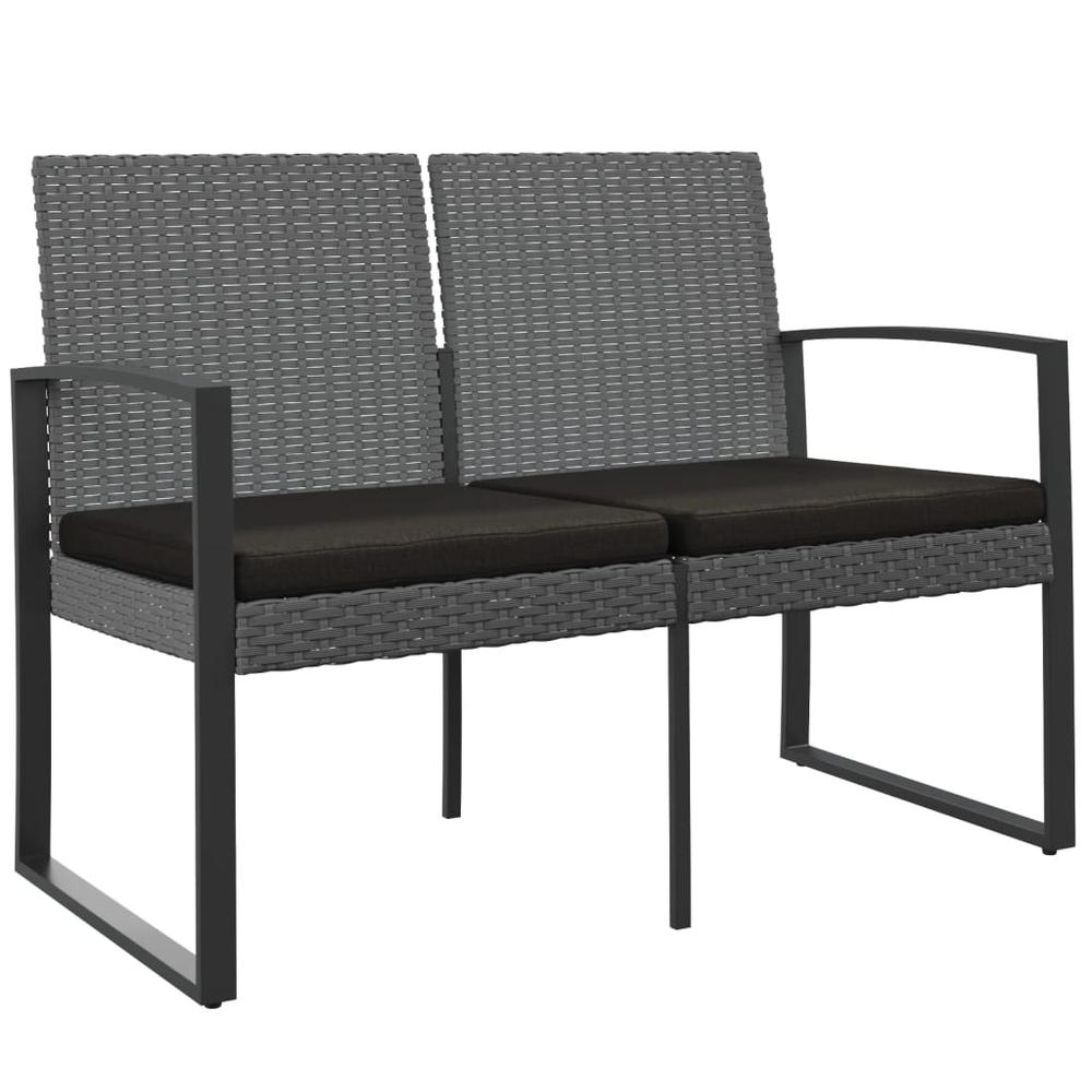 2-Seater Patio Bench with Cushions Dark Gray PP Rattan. Picture 1