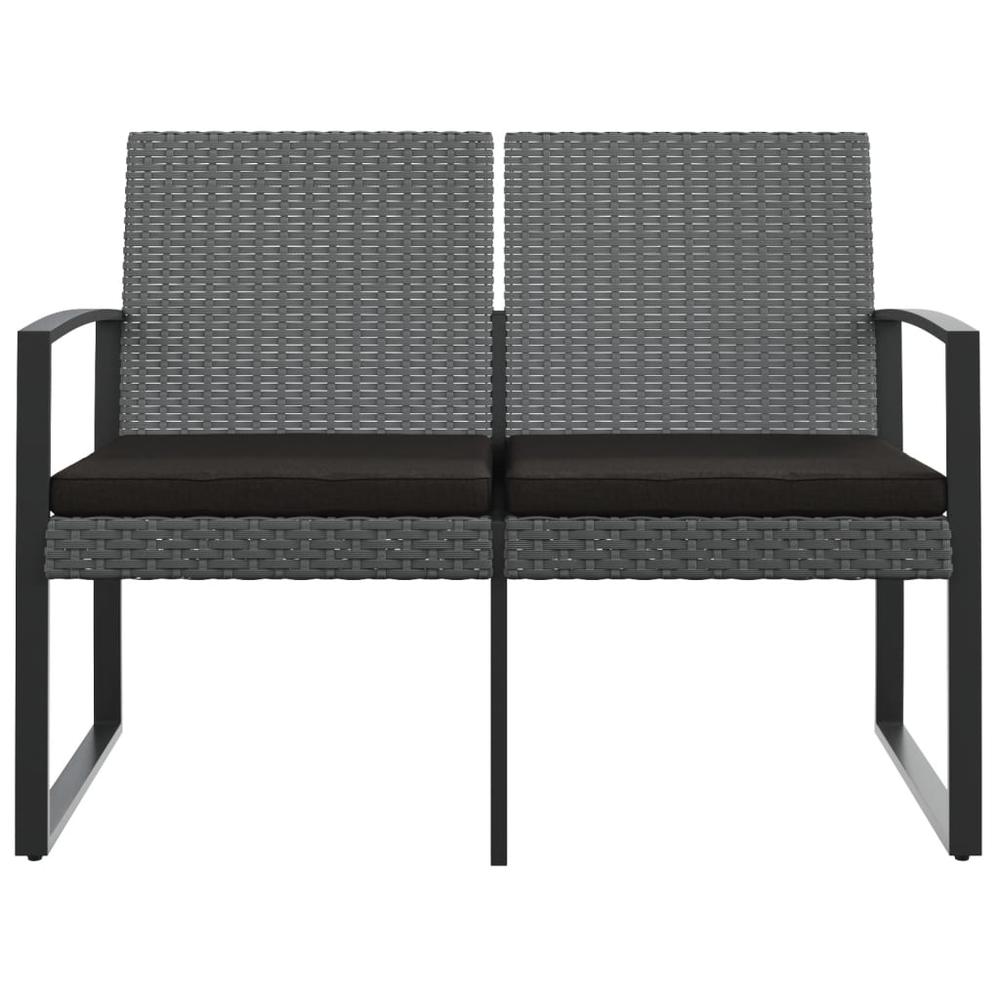 2-Seater Patio Bench with Cushions Dark Gray PP Rattan. Picture 2