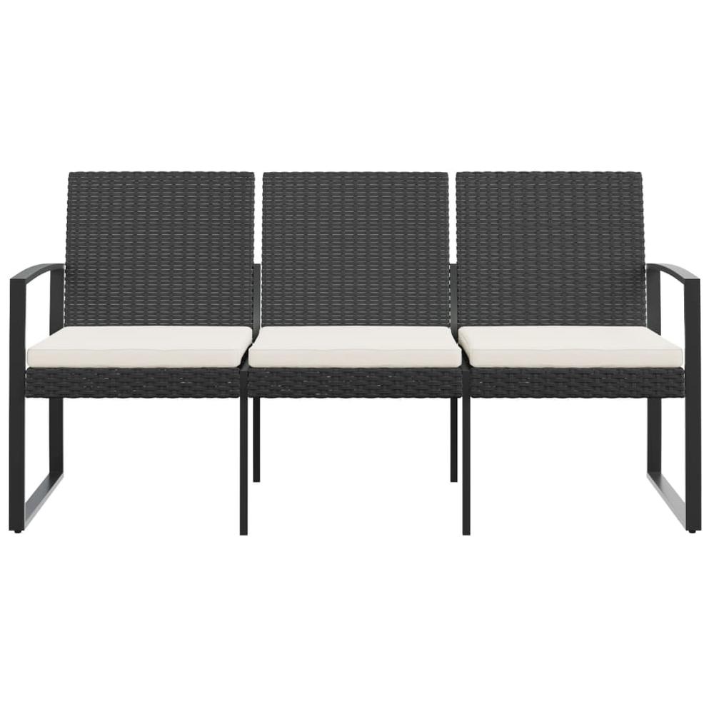 3-Seater Patio Bench with Cushions Black PP Rattan. Picture 2