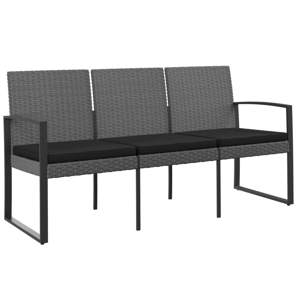 3-Seater Patio Bench with Cushions Dark Gray PP Rattan. Picture 1