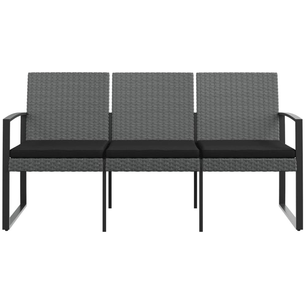 3-Seater Patio Bench with Cushions Dark Gray PP Rattan. Picture 2