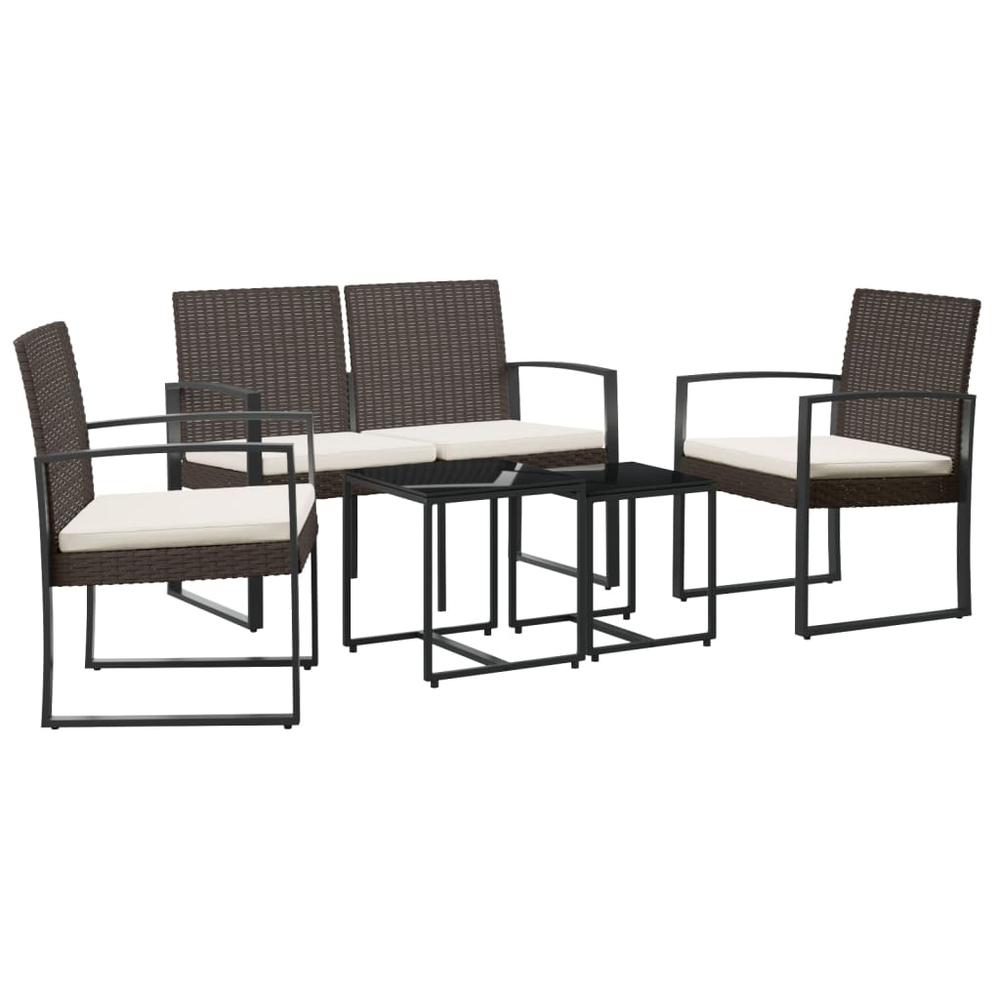 5 piece Patio Dining Set with Cushions Brown PP Rattan. Picture 1
